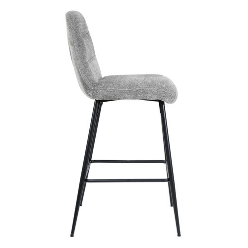 Tabouret De Bar Rembourré En Tissu Doux Gris Pied Métal - Julie
