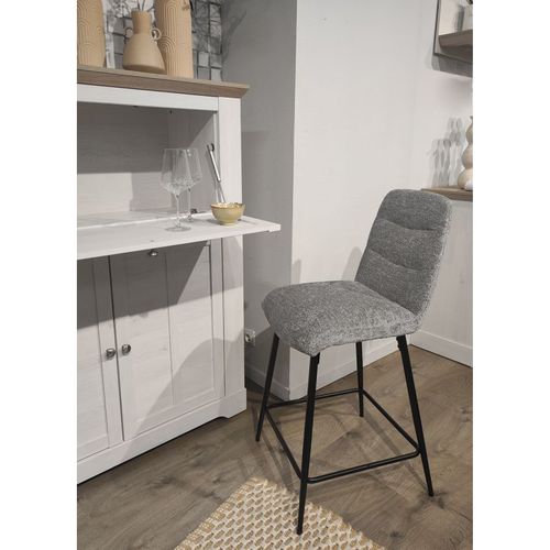 Lot 2 Tabourets De Bar Rembourré Tissu Doux Gris Pied Métal - Julie