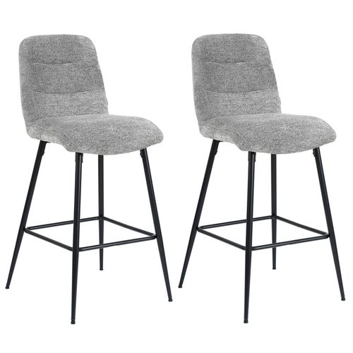Lot 2 Tabourets De Bar Rembourré Tissu Doux Gris Pied Métal - Julie