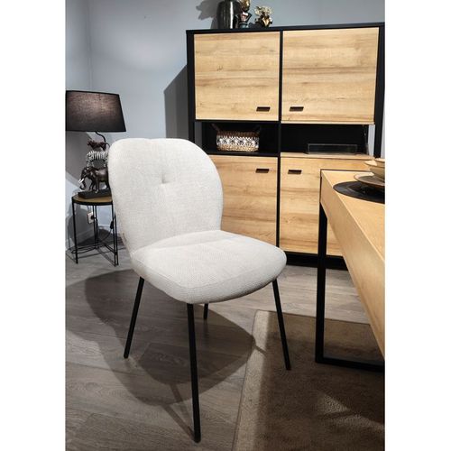 Lot 2 Chaises Rembourré Tissu Écru Doux Pieds Métal Noir - Leona