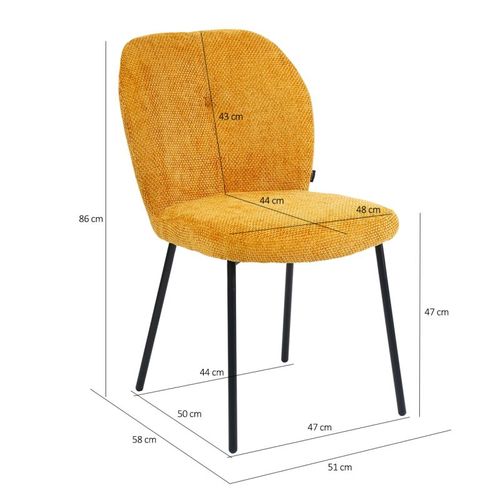 Lot 2 Chaises Rembourré Tissu Jaune Doux Pieds Métal Noir - Leona