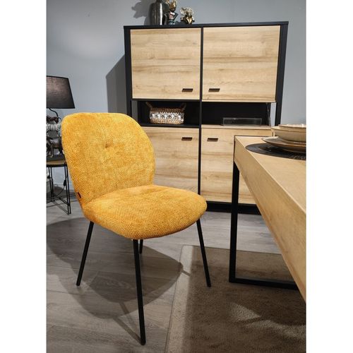 Lot 2 Chaises Rembourré Tissu Jaune Doux Pieds Métal Noir - Leona