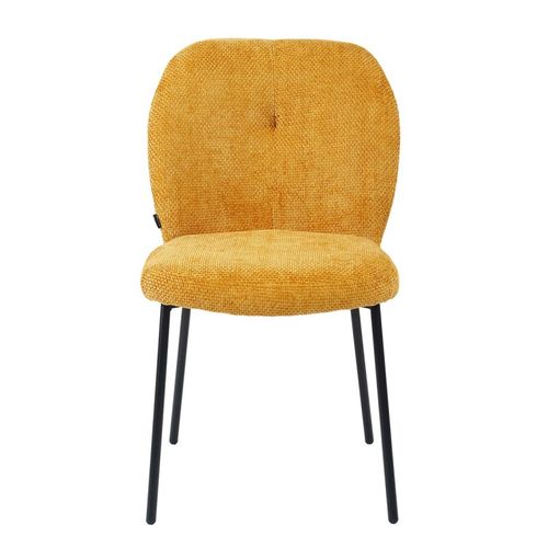 Lot 2 Chaises Rembourré Tissu Jaune Doux Pieds Métal Noir - Leona