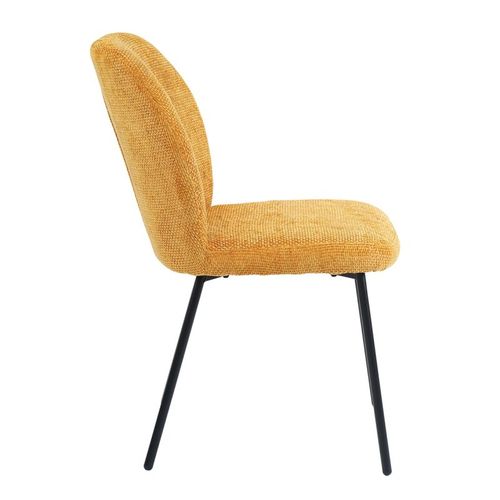 Lot 2 Chaises Rembourré Tissu Jaune Doux Pieds Métal Noir - Leona