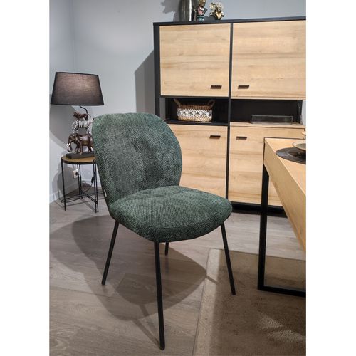 Chaise Rembourré Tissu Vert Foncé Doux Et Pieds Métal Noir - Leona