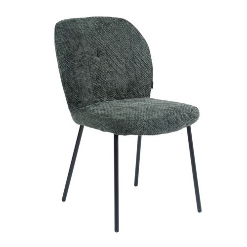 Chaise Rembourré Tissu Vert Foncé Doux Et Pieds Métal Noir - Leona