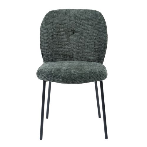 Chaise Rembourré Tissu Vert Foncé Doux Et Pieds Métal Noir - Leona