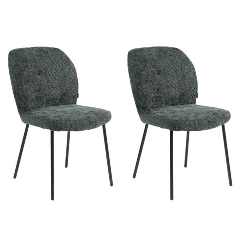 Lot 2 Chaises Rembourré Tissu Vert Foncé Doux Pieds Métal - Leona
