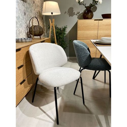 Lot 2 Chaises En Tissu Chenille Écru Et Pieds Métal – Lisette