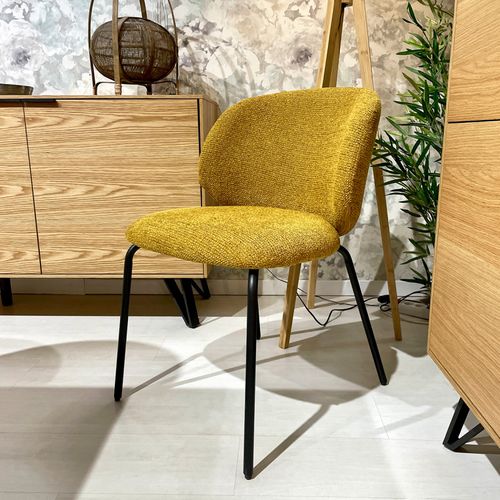 Lot 2 Chaises En Tissu Chenille Jaune Moutarde Pieds Métal – Lisette