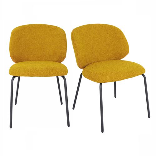 Lot 2 Chaises En Tissu Chenille Jaune Moutarde Pieds Métal – Lisette