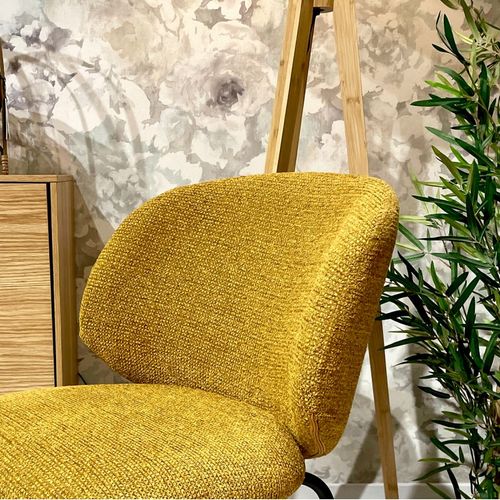 Lot 2 Chaises En Tissu Chenille Jaune Moutarde Pieds Métal – Lisette