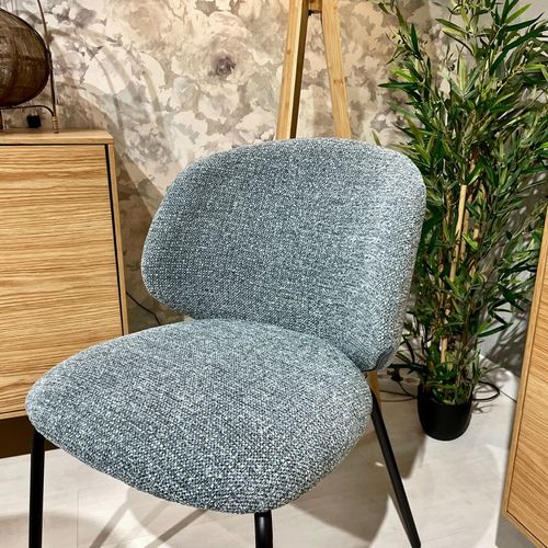 Lot 2 Chaises En Tissu Chenille Bleu Clair Et Pieds Métal – Lisette