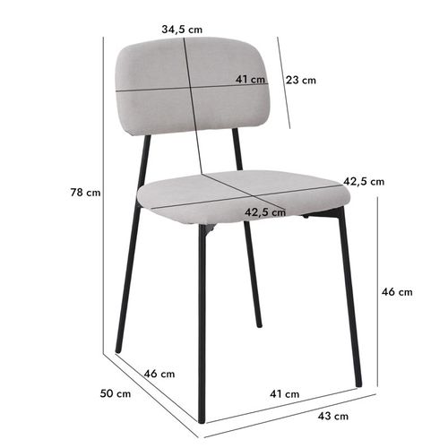 Lot De 4 Chaises Tissu Gris Clair Et Pieds Métal Noir – Delilah