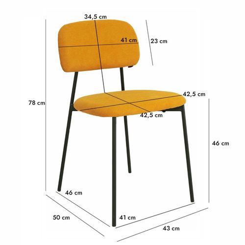 Lot De 4 Chaises Tissu Jaune Moutarde Et Pieds Métal Noir – Delilah