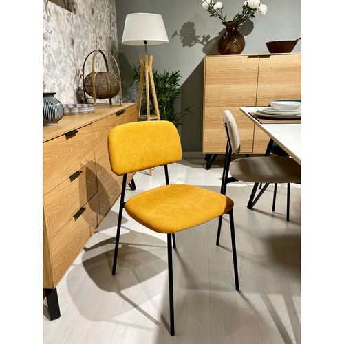 Lot De 4 Chaises Tissu Jaune Moutarde Et Pieds Métal Noir – Delilah