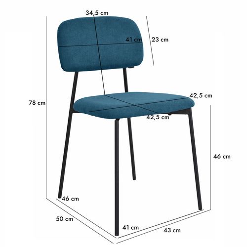 Lot De 2 Chaises Tissu Bleu Canard Et Pieds Métal Noir – Delilah