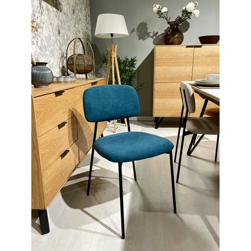 Lot De 2 Chaises Tissu Bleu Canard Et Pieds Métal Noir – Delilah