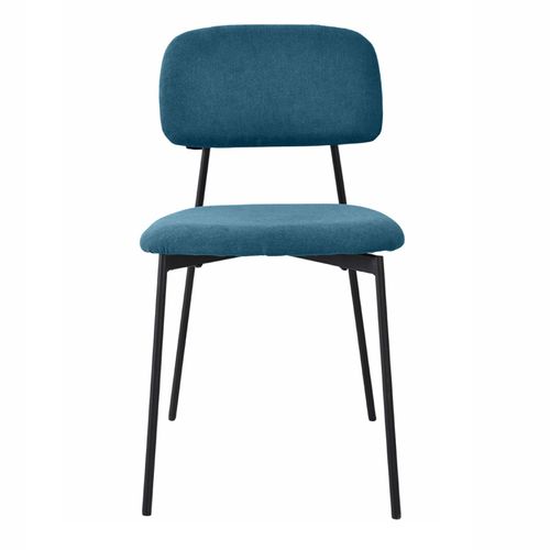 Lot De 2 Chaises Tissu Bleu Canard Et Pieds Métal Noir – Delilah