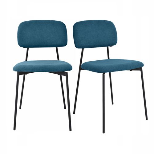 Lot De 2 Chaises Tissu Bleu Canard Et Pieds Métal Noir – Delilah