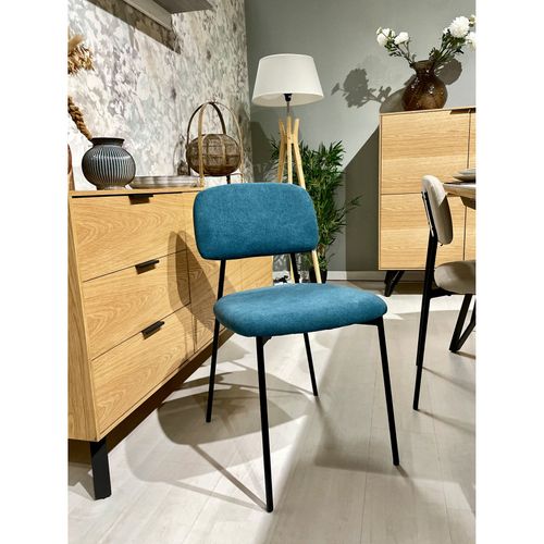 Lot De 4 Chaises Tissu Bleu Canard Et Pieds Métal Noir – Delilah