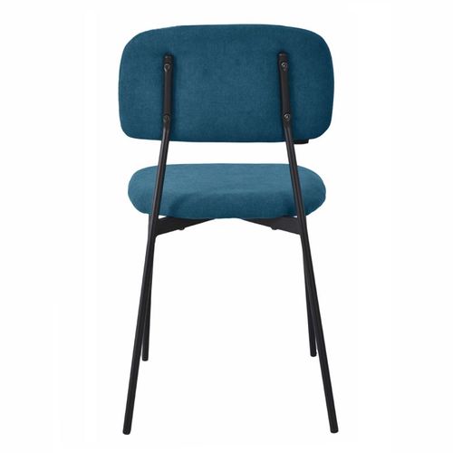 Lot De 4 Chaises Tissu Bleu Canard Et Pieds Métal Noir – Delilah
