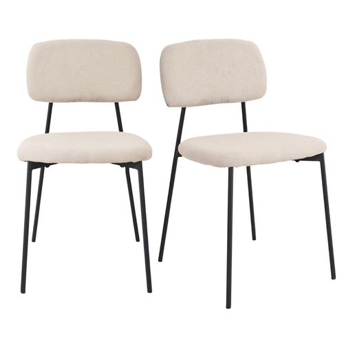 Lot De 2 Chaises Tissu Beige Nougat Et Pieds Métal Noir – Delilah