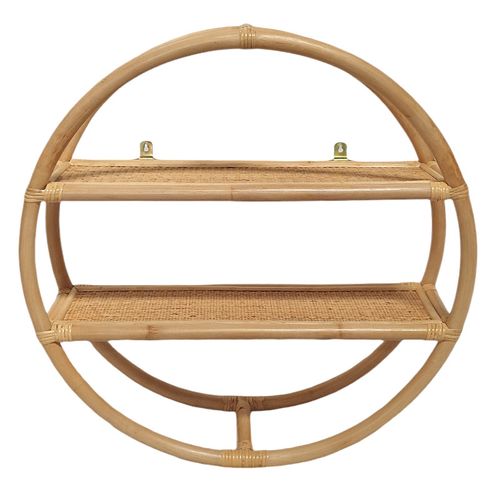 Etagère Murale Ronde D. 60 Cm En Rotin Naturel 2 Tablettes - Hazel