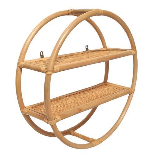 Etagère Murale Ronde D. 60 Cm En Rotin Naturel 2 Tablettes - Hazel