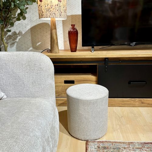 Pouf / Repose-pieds Rond D. 32 Cm En Tissu Maille Écru – Joel