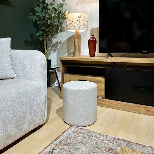 Pouf / Repose-pieds Rond D. 32 Cm En Tissu Maille Écru – Joel