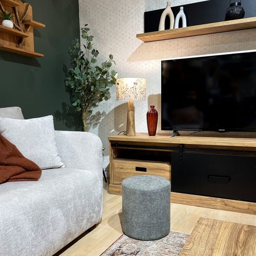 Pouf / Repose-pieds Rond D. 32 Cm En Tissu Maille Gris Clair – Joel