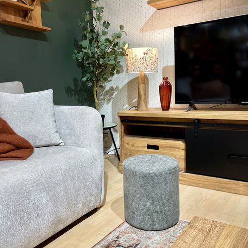 Pouf / Repose-pieds Rond D. 32 Cm En Tissu Maille Gris Clair – Joel