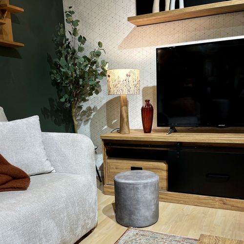 Pouf / Repose-pieds Rond D. 32 Cm En Velours Gris Clair – Joel