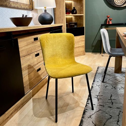 Lot De 2 Chaises De Repas En Tissu Jaune Et Pieds Métal Noir – Astrid