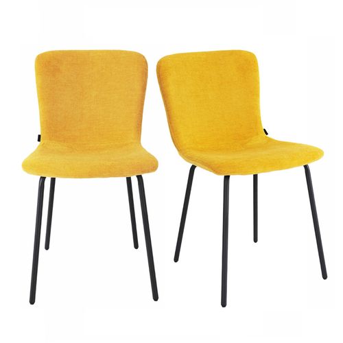 Lot De 2 Chaises De Repas En Tissu Jaune Et Pieds Métal Noir – Astrid