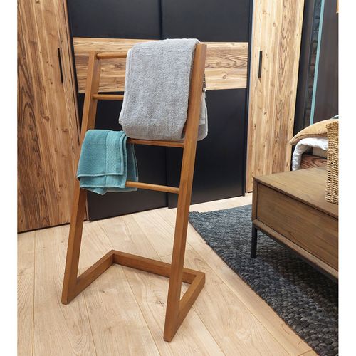 Porte Serviettes Autoportant H. 100 Cm En Bois De Teck Vernis – Anya