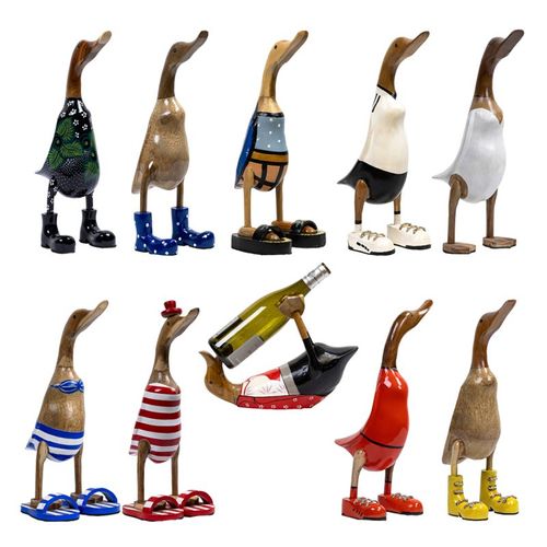 Statuette Décorative 40 Cm Canard Maillot Blanc Bois De Teck – Dafly