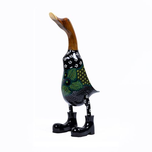 Statuette Décorative 40 Cm Canard Maillot Fleuri Bois De Teck - Dafly