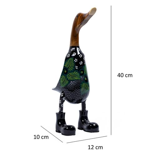 Statuette Décorative 40 Cm Canard Maillot Fleuri Bois De Teck - Dafly