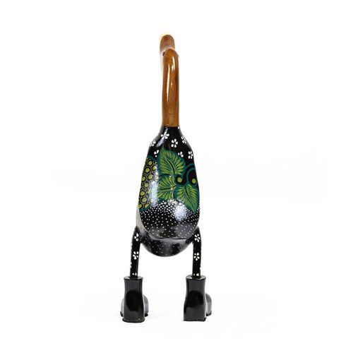 Statuette Décorative 40 Cm Canard Maillot Fleuri Bois De Teck - Dafly