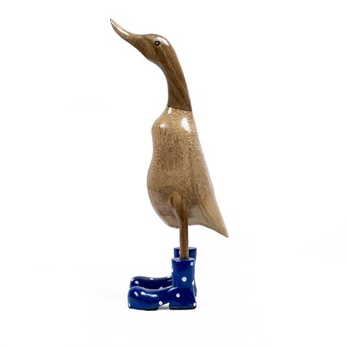 Statuette Décorative 40 Cm Canard Bottes Bleues Bois De Teck - Dafly