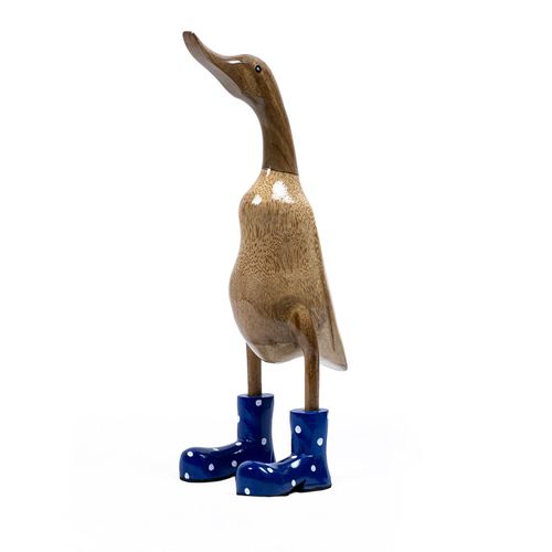 Statuette Décorative 40 Cm Canard Bottes Bleues Bois De Teck - Dafly