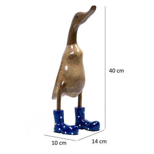 Statuette Décorative 40 Cm Canard Bottes Bleues Bois De Teck - Dafly