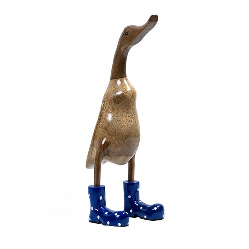 Statuette Décorative 40 Cm Canard Bottes Bleues Bois De Teck - Dafly