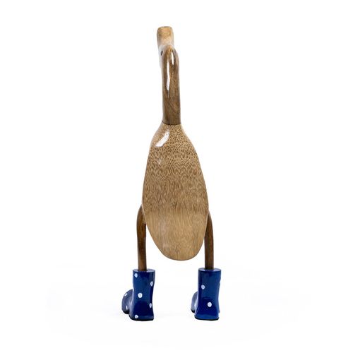 Statuette Décorative 40 Cm Canard Bottes Bleues Bois De Teck - Dafly