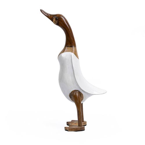 Statuette Décorative 40 Cm Canard Maillot Blanc Bois De Teck – Dafly