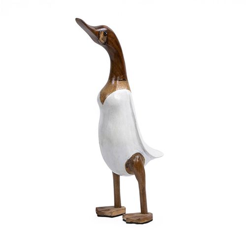 Statuette Décorative 40 Cm Canard Maillot Blanc Bois De Teck – Dafly