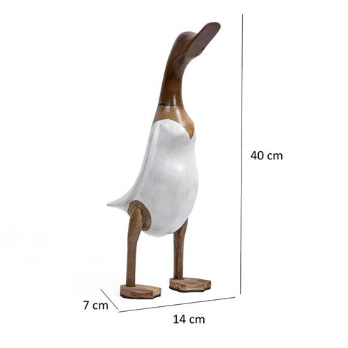 Statuette Décorative 40 Cm Canard Maillot Blanc Bois De Teck – Dafly
