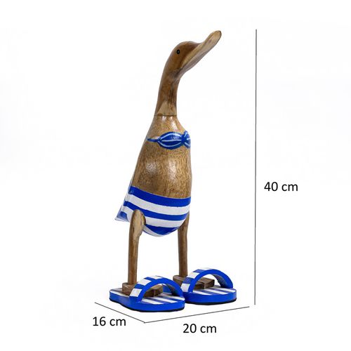 Statuette Décorative 40 Cm Canard Bleu Blanc Rayé En Teck – Dafly